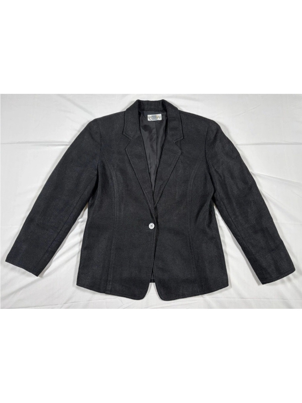 Talbots Petites Linen Blazer Jacket Womens 8 Black Lined 1 Button Professional